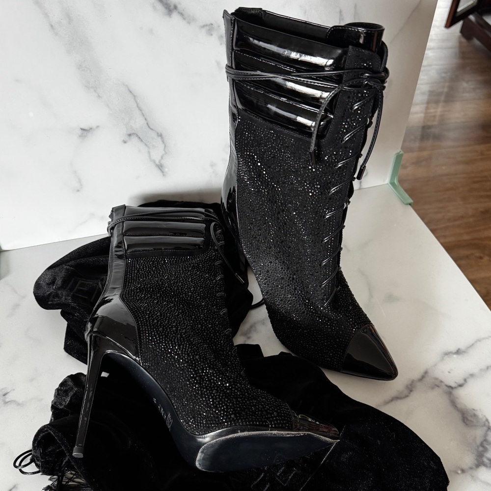 IAMJENNIFERLE Black Crystal Ankle Boots Size 12 NEW!